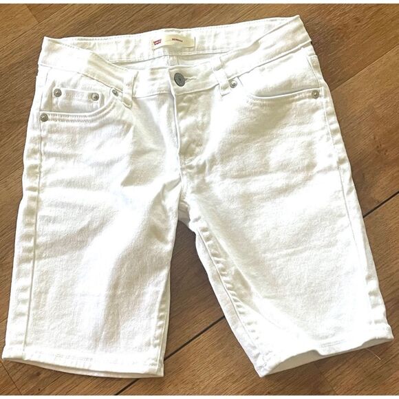 Levi's Girl White Bermuda Denim Shorts 14 Reg Five Pockets Front Zip Button - Picture 1 of 5